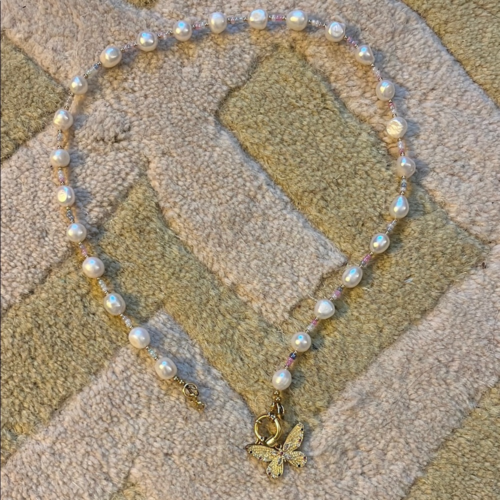 Fresh Water Pearl Butterfly Necklace
